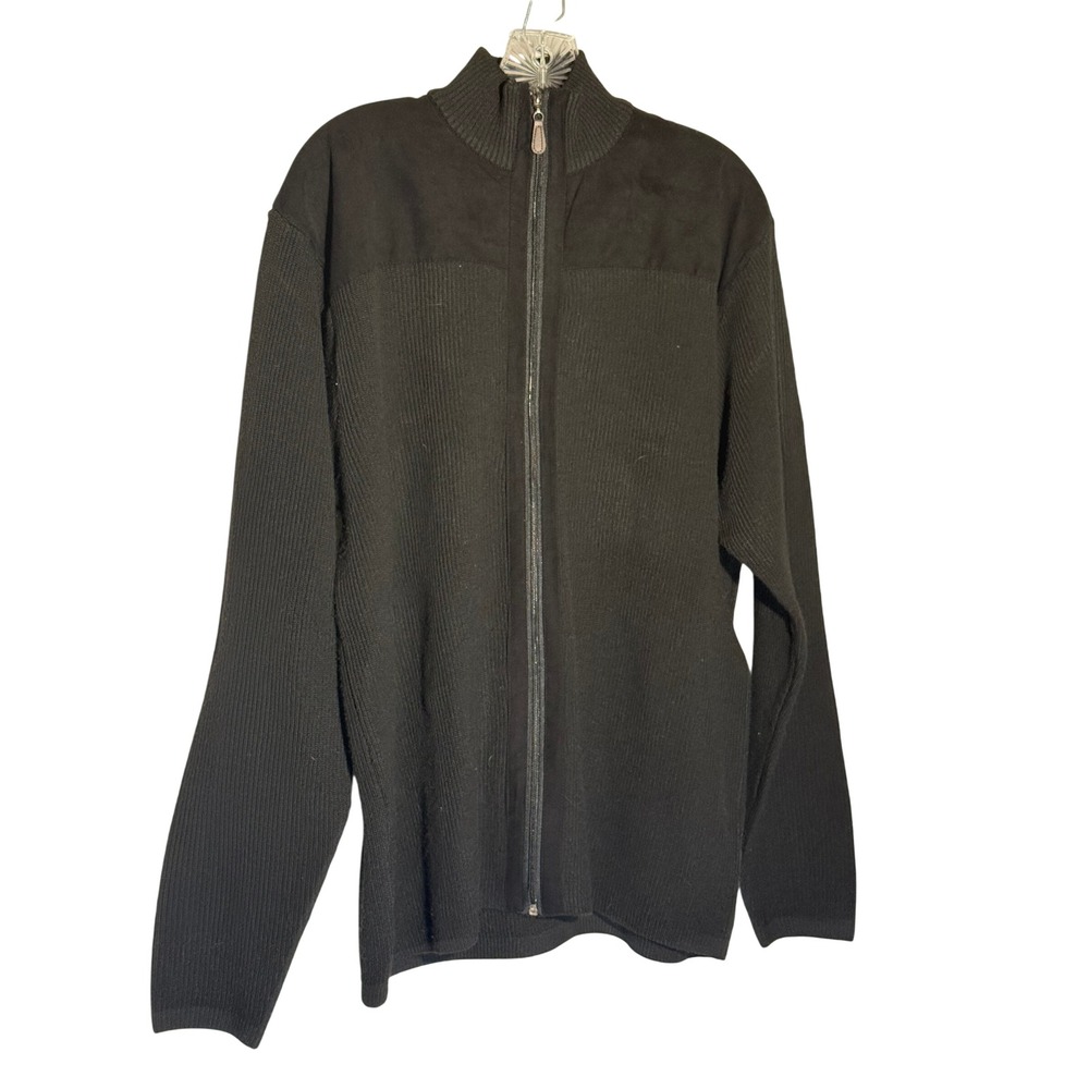 Giorgio Bertinatti Men's Black Mock Neck Full Zip Ribbed Sweater Jacket Size M - Picture 1 of 5